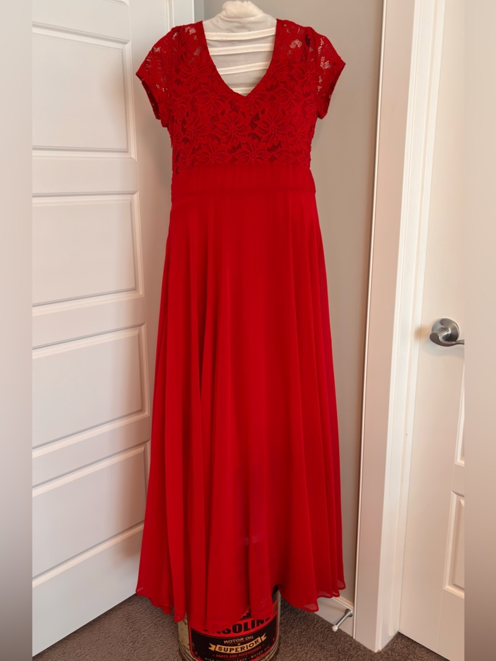 Elegant Red Lace Bodice Wedding Dress